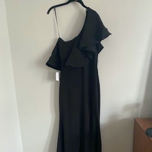 L One Shoulder Black Formal Full Length Dress